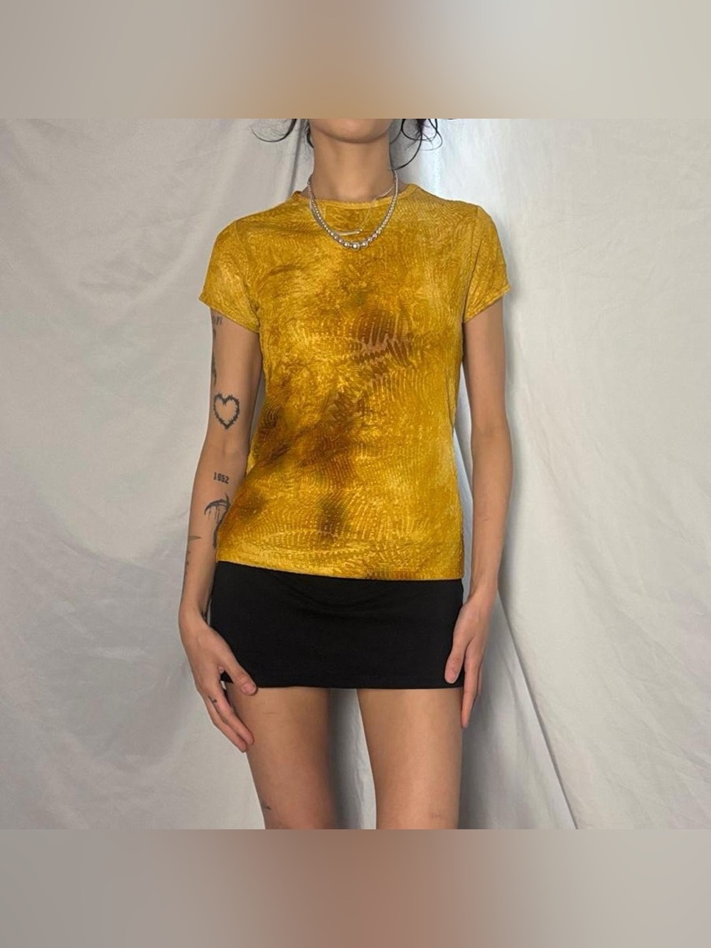 Forever 21 Yellow & Brown Tie Dye Short Sleeve Shirt